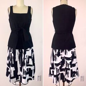 Miaia Black White A Line Pleated Flared Skirt